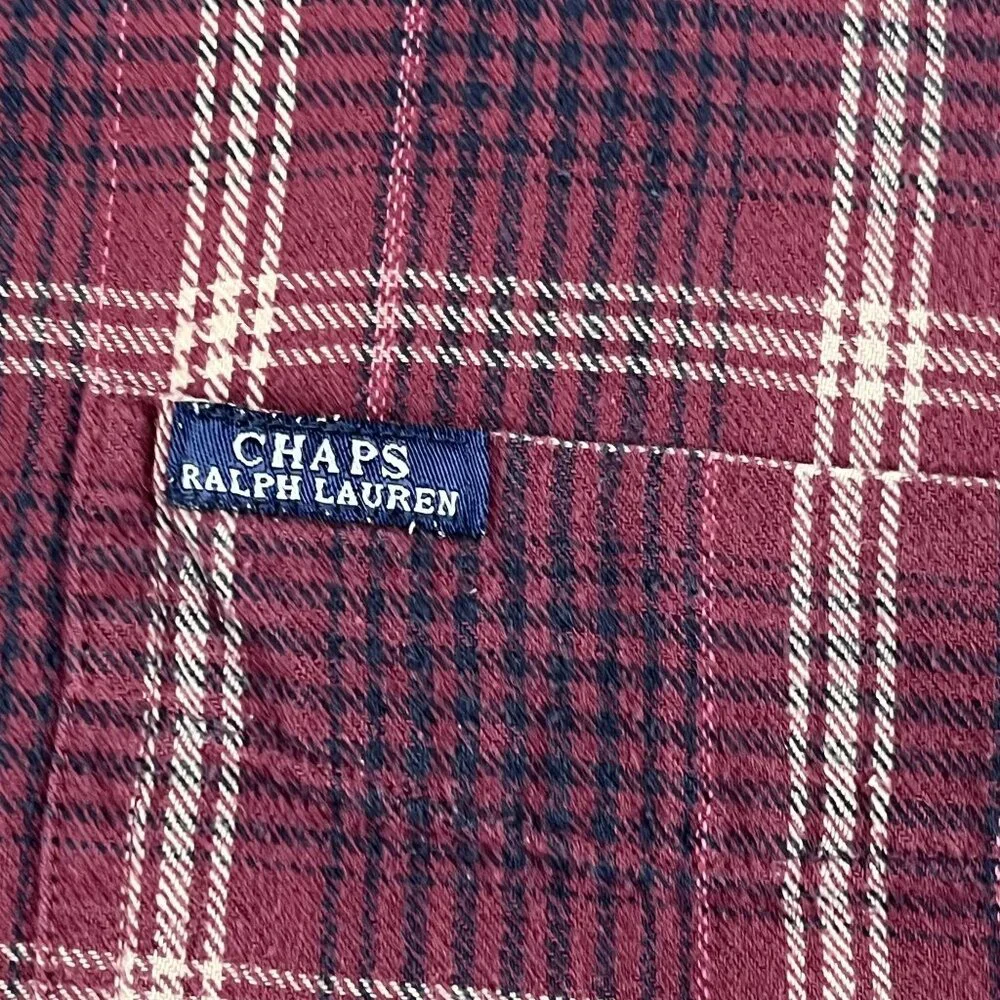 VTG Chaps Ralph Lauren‎ Red Flannel Button Down Shirt Sz Large